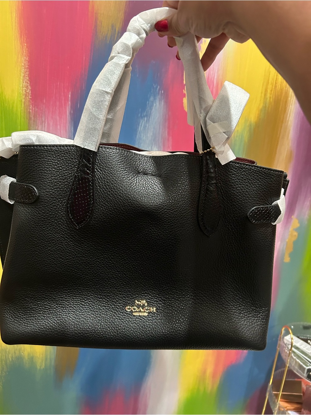 Coach Black Pebbled Leather Logo Tote with Gold Hardware